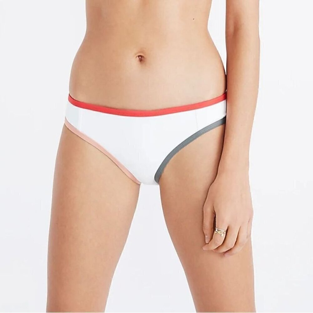 NWT Tavik Jayden Full Swim Bikini Bottom Color Blocked White/Hibiscus - Large